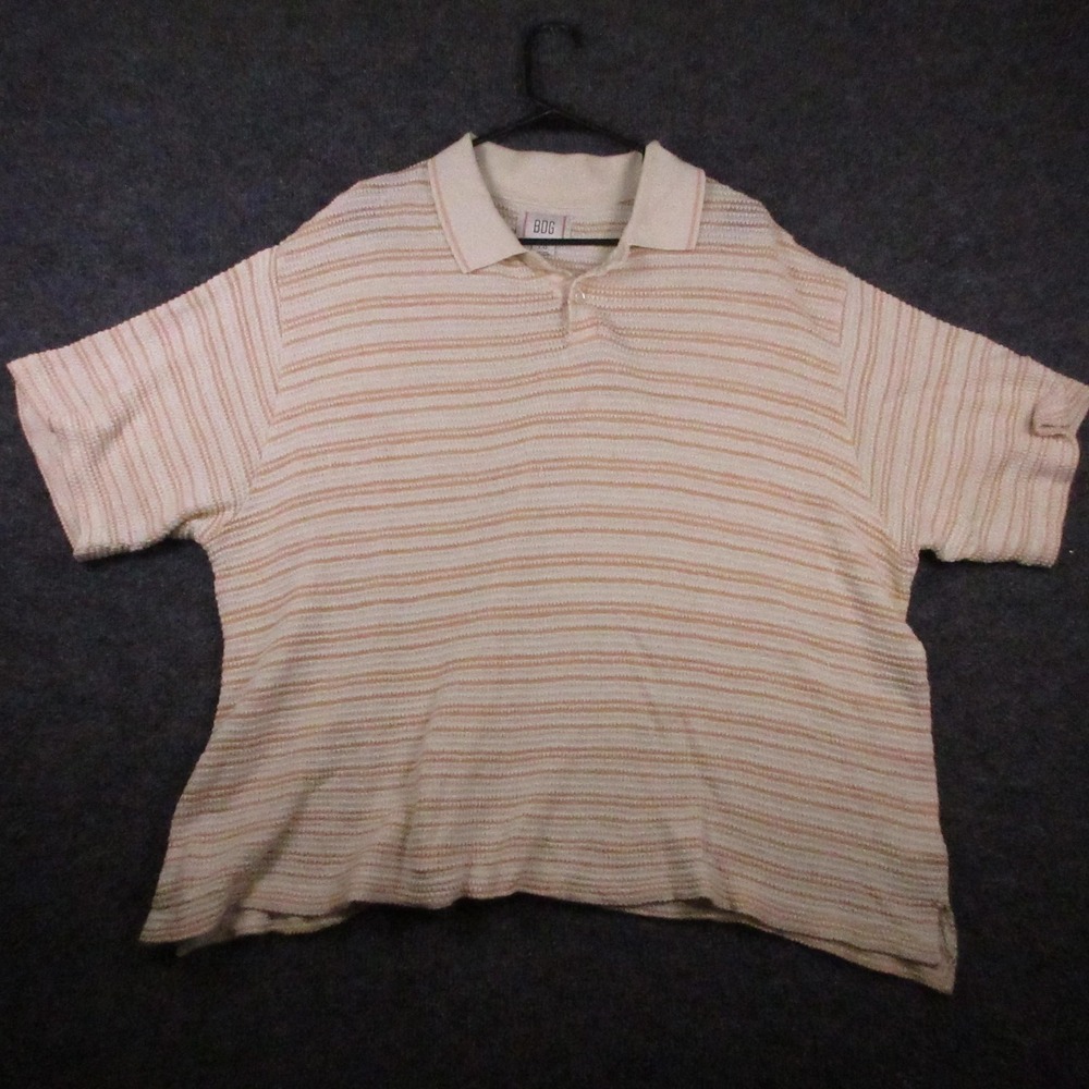 BDG Polo Shirt Mens Large Beige Stripe Textured Knit Relaxed Fit Casual - Picture 1 of 5